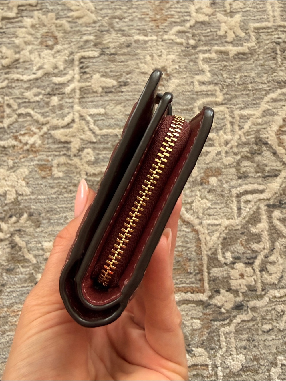 Coach Embossed Medium Corner Zip Wallet in a Berry Red / Burgundy - Picture 10 of 11